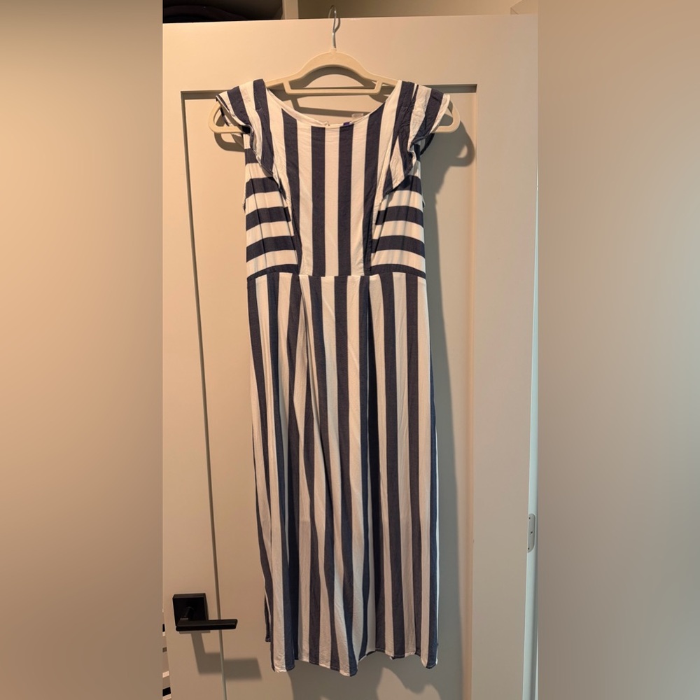 Seraphine Navy and White Striped Nursing Midi Dress